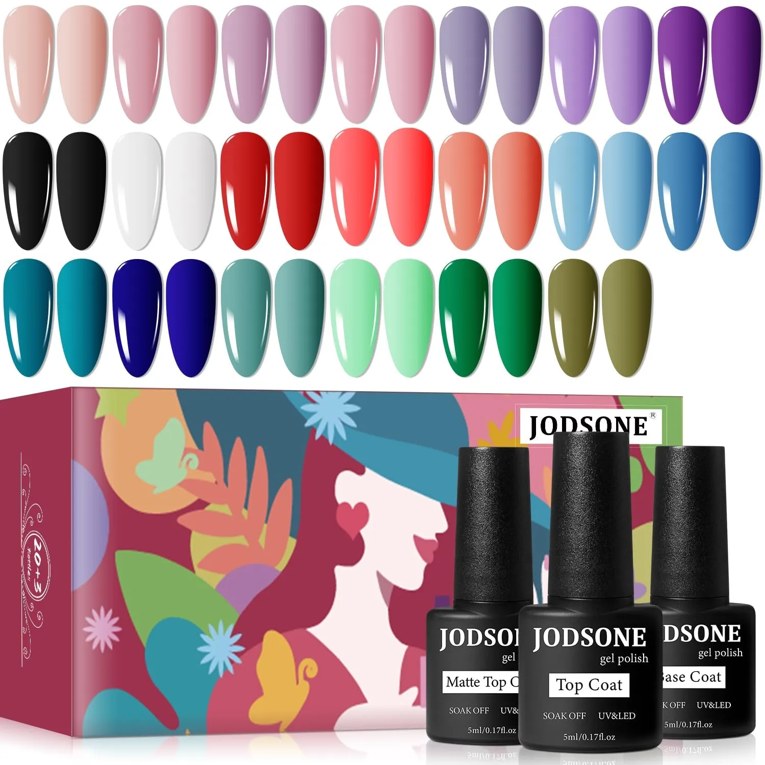 23-Piece UV Gel Nail Polish Set with LED Lamp, Base & Top Coats for Salon-Quality Manicures