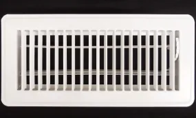 2" X 10" Floor Register with Louvered Design - Heavy Duty Rigid Floor Air Supply with Damper & Lever - White