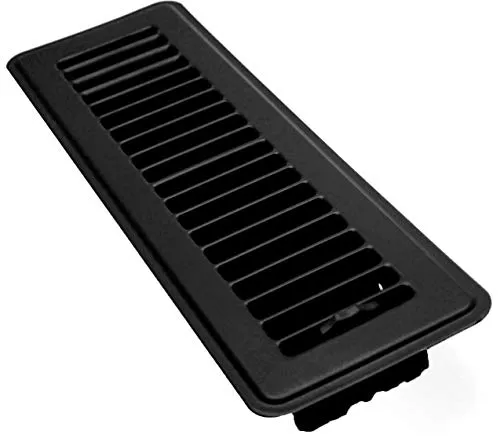 2" X 8" FLOOR REGISTER WITH LOUVERED DESIGN - FIXED BLADES RETURN SUPPLY AIR GRILL - WITH DAMPER & LEVER - Black