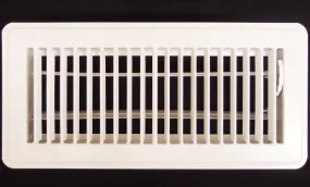 6" X 10" Floor Register with Louvered Design - Fixed Blades Return Supply Air Grill - with Damper & Lever - White