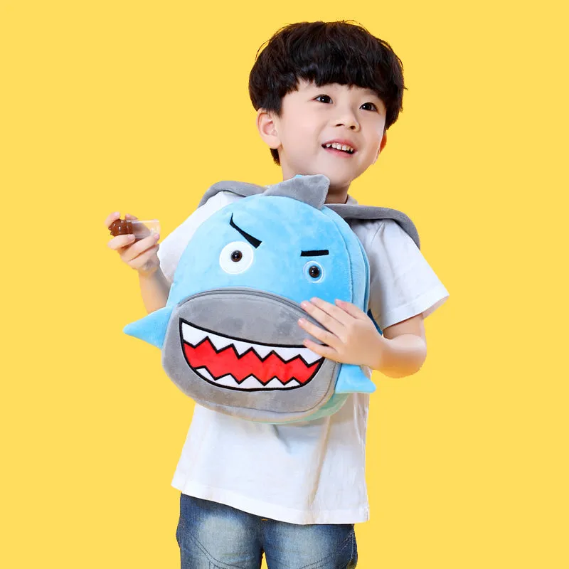 Anykidz 3D Blue Shark School Backpack Cute Animal With Cartoon Designs Children Toddler Plush Bag For Baby Girls and Boys