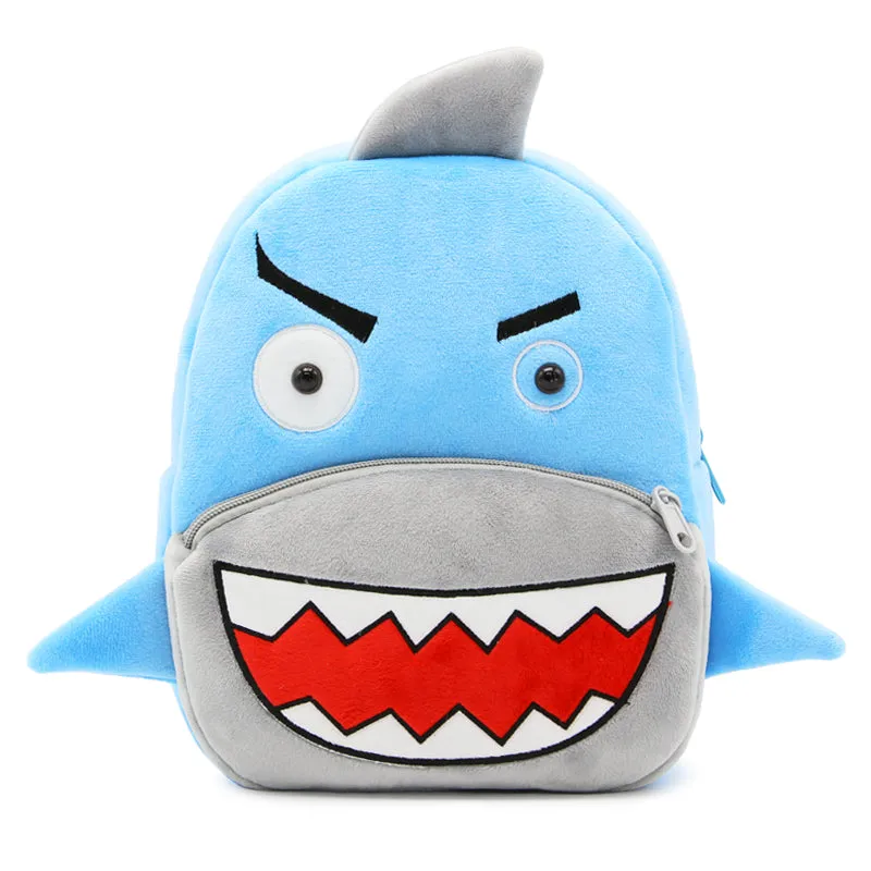 Anykidz 3D Blue Shark School Backpack Cute Animal With Cartoon Designs Children Toddler Plush Bag For Baby Girls and Boys