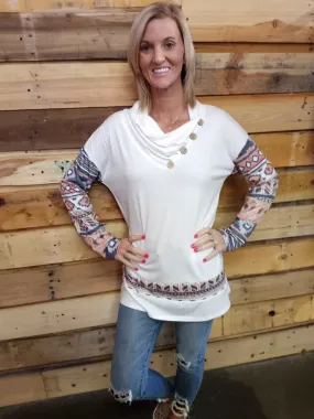 Aztec Long Sleeve Buttoned Collar Top