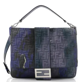 Baguette Messenger Bag Perforated Zucca Printed Leather Large