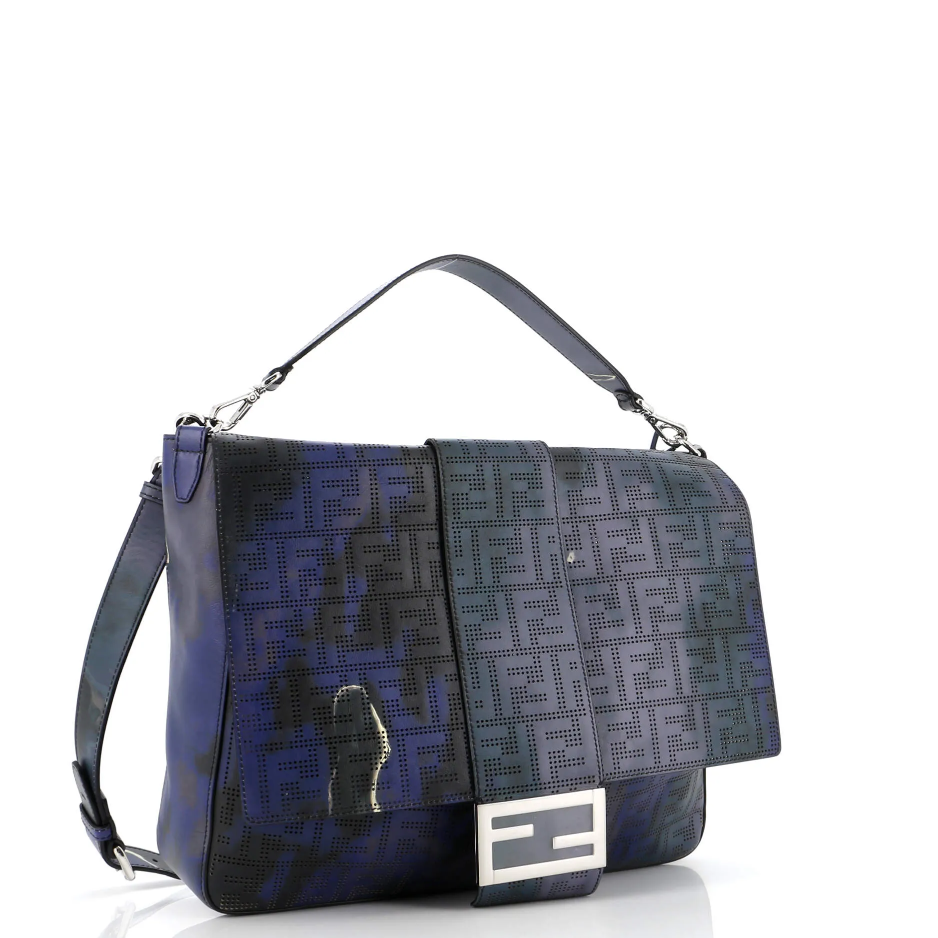 Baguette Messenger Bag Perforated Zucca Printed Leather Large