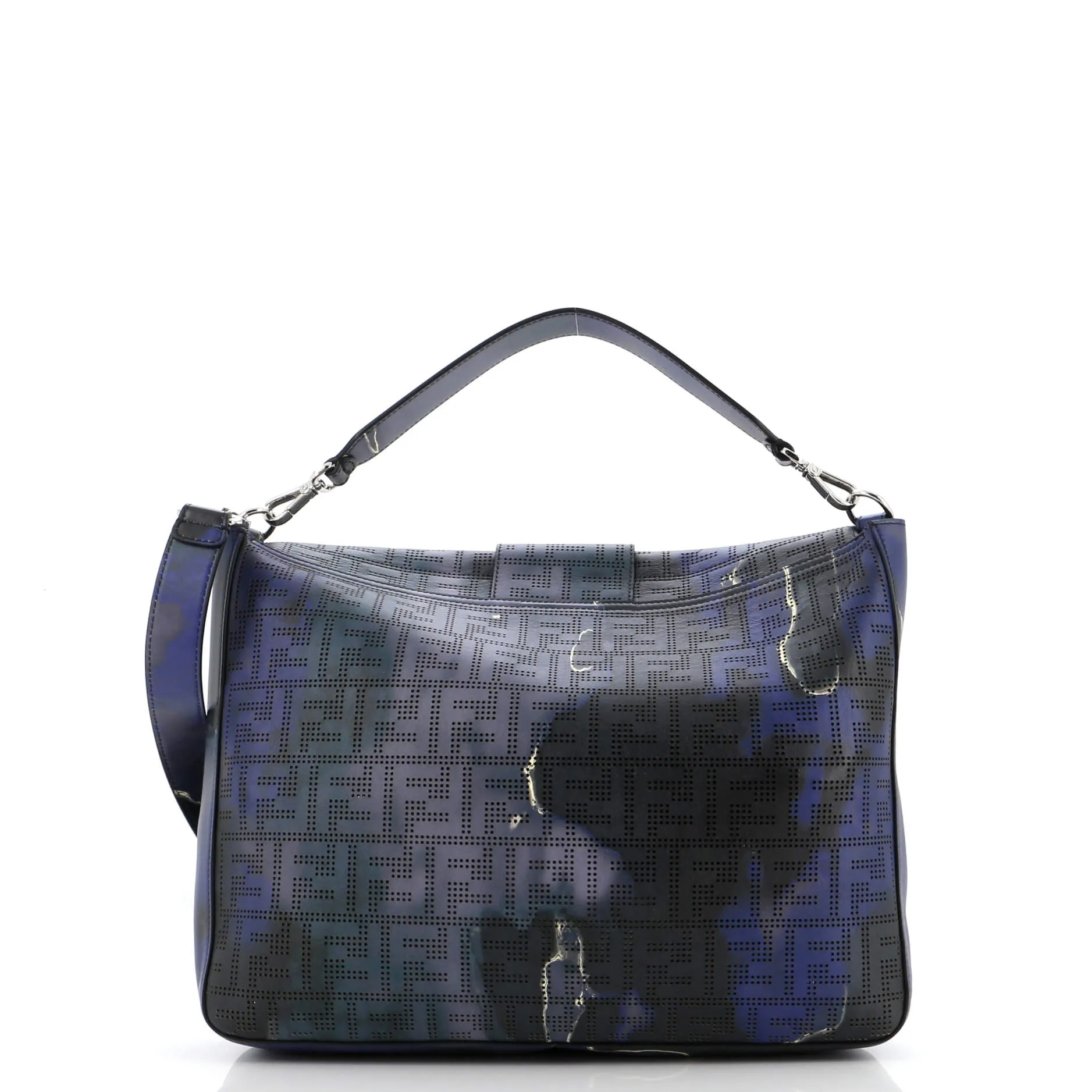 Baguette Messenger Bag Perforated Zucca Printed Leather Large