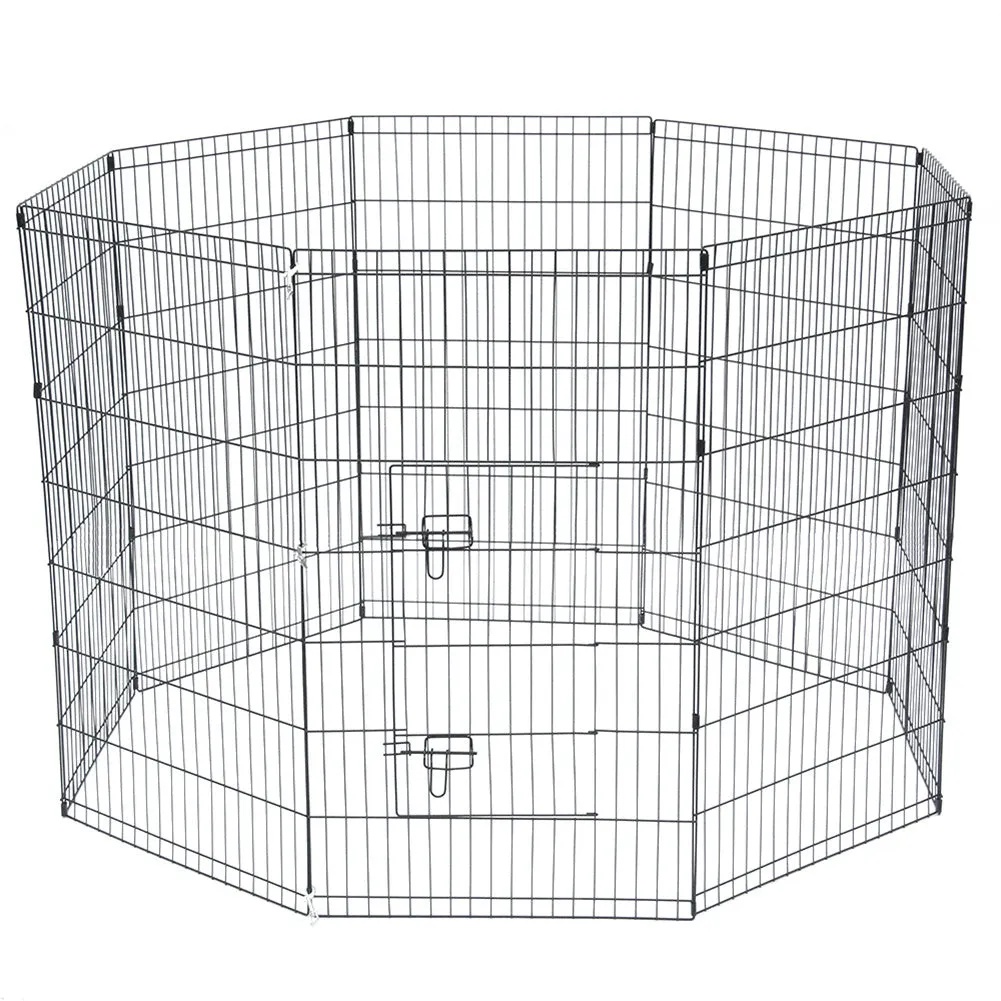 BEESCLOVER 42" Basics Play Area Foldable Metal Pet Wire Fence 8 Pieces with Open Doors Black