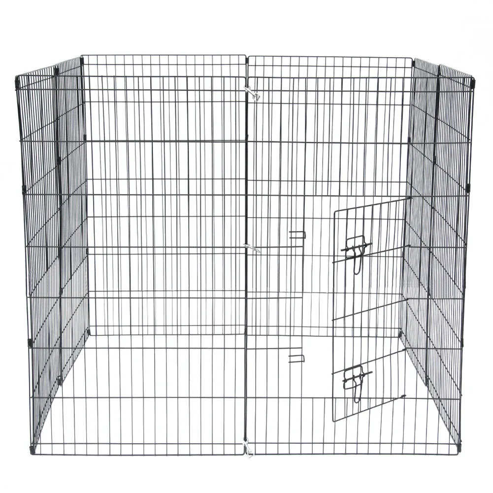 BEESCLOVER 42" Basics Play Area Foldable Metal Pet Wire Fence 8 Pieces with Open Doors Black