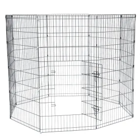 BEESCLOVER 48" Basics Play Area Foldable Metal Pet Wire Fence 8 Pieces with Open Doors Black
