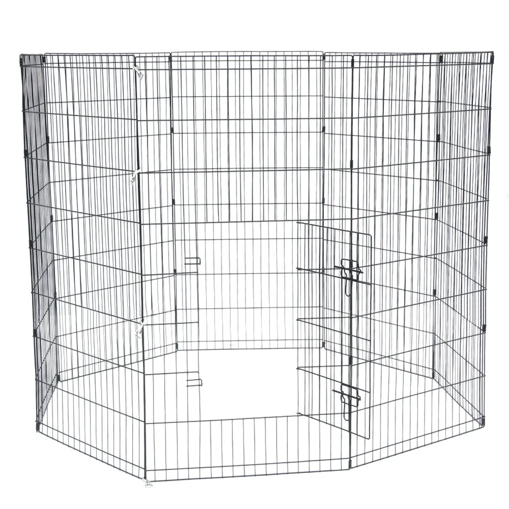 BEESCLOVER 48" Basics Play Area Foldable Metal Pet Wire Fence 8 Pieces with Open Doors Black