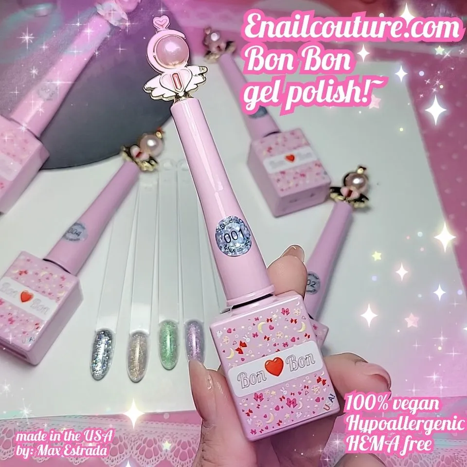 Bon Bon Stardust vol.1 (Chrome Platinum Glitter Gel Nail Polish Colors Including Sparkly Shiny Silver Pink Gel Polish Kit UV LED Soak Off Shellac Nail Polish Home DIY Manicure Nail Salon Varnish)