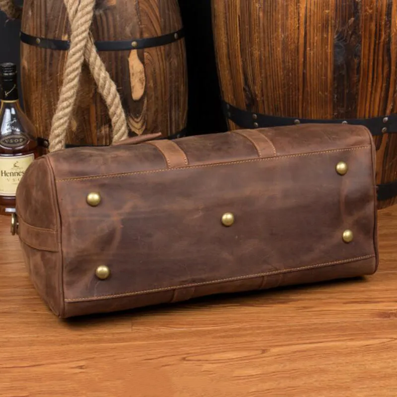 Crazy Horse Leather Travel Bag Men Duffel Bag Retro Overnight Bag Weekender Bag