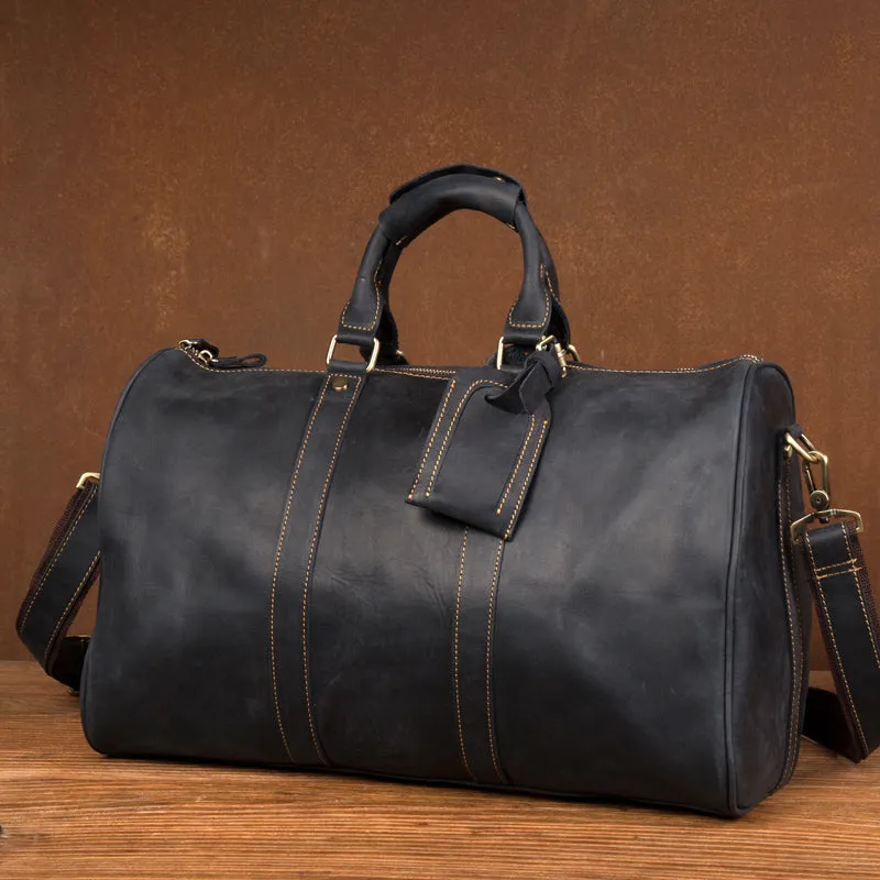 Crazy Horse Leather Travel Bag Men Duffel Bag Retro Overnight Bag Weekender Bag