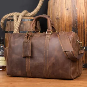 Crazy Horse Leather Travel Bag Men Duffel Bag Retro Overnight Bag Weekender Bag