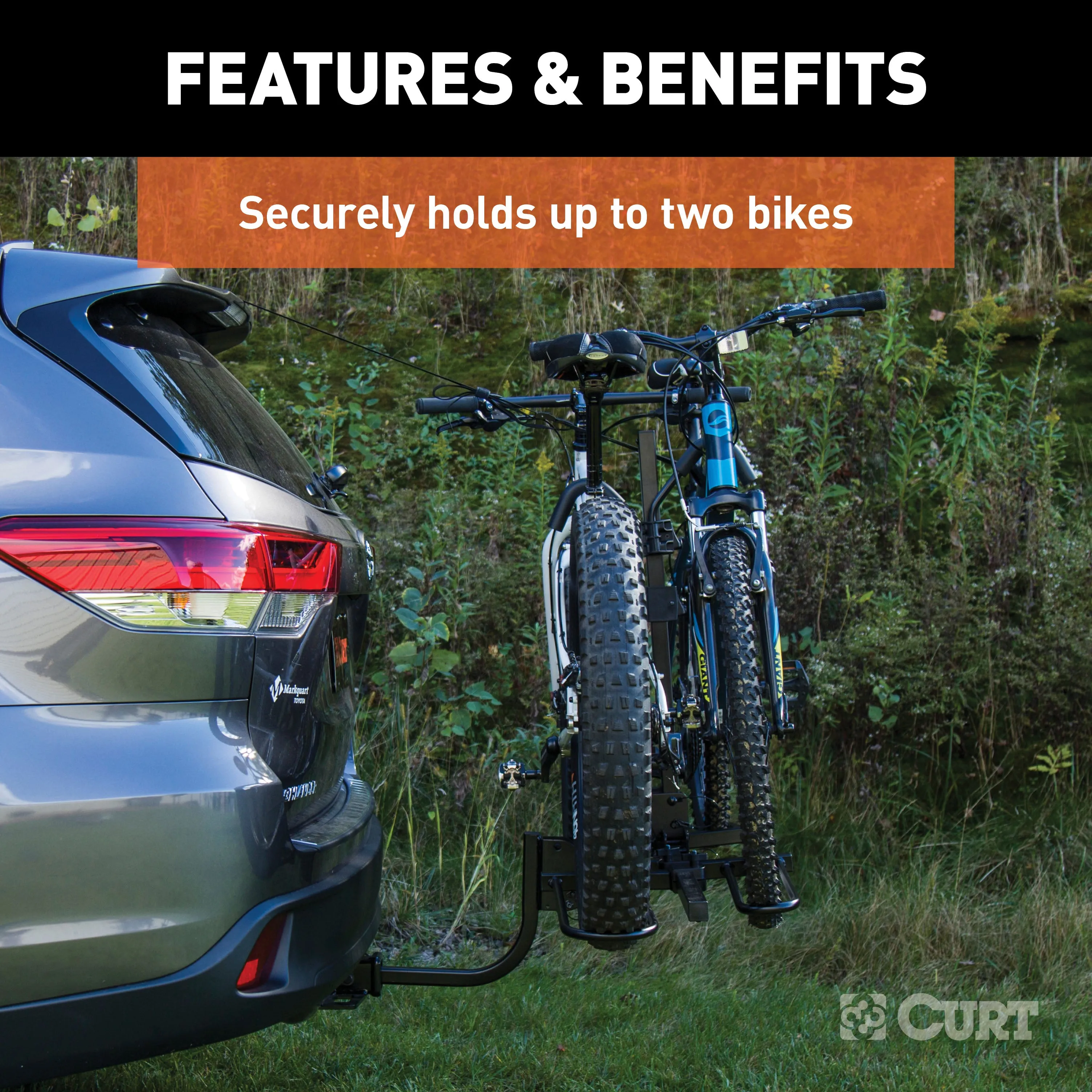 CURT 18085 Tray-Style Hitch-Mounted Bike Rack (2 Bikes; 1-1/4in. or 2in. Shank)