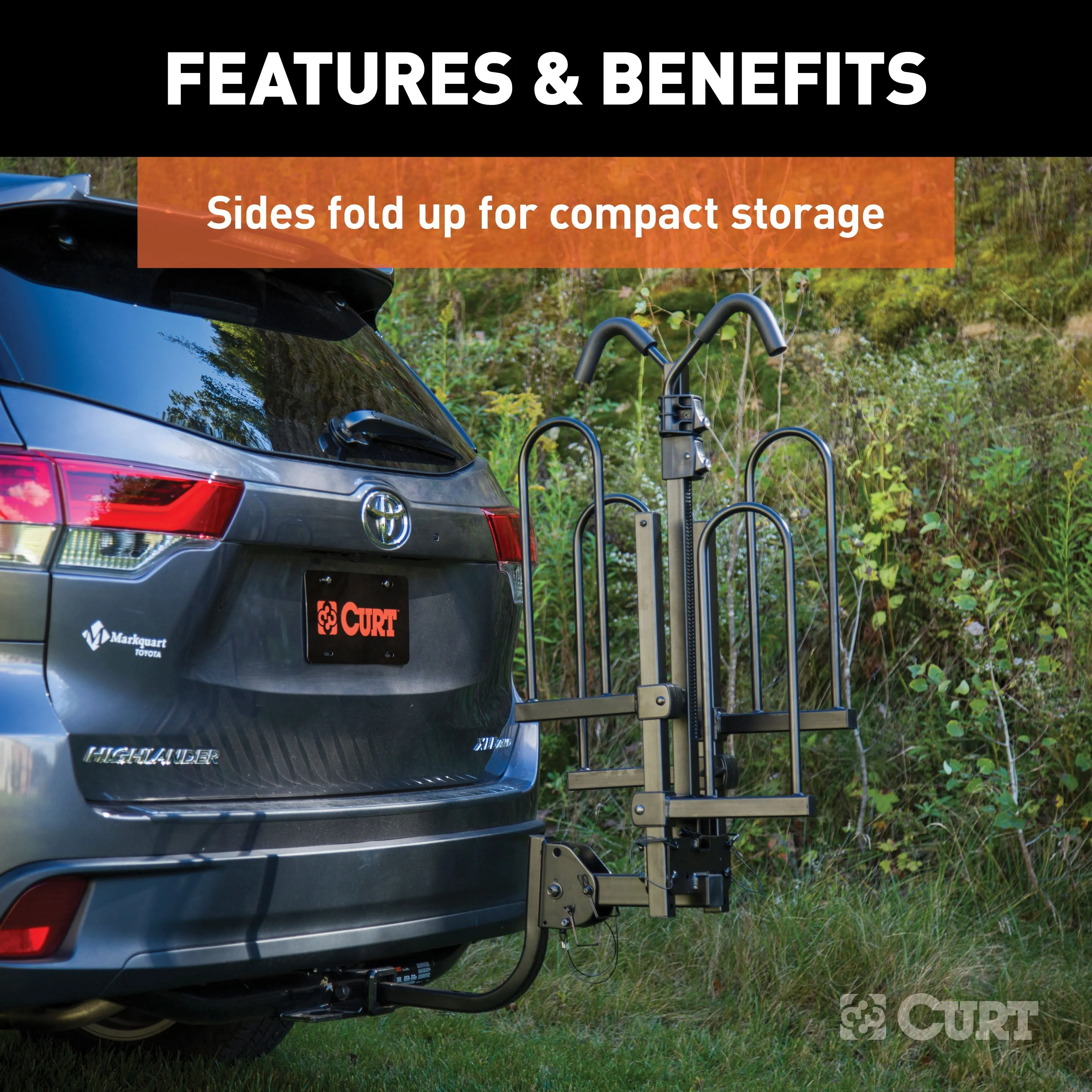 CURT 18085 Tray-Style Hitch-Mounted Bike Rack (2 Bikes; 1-1/4in. or 2in. Shank)