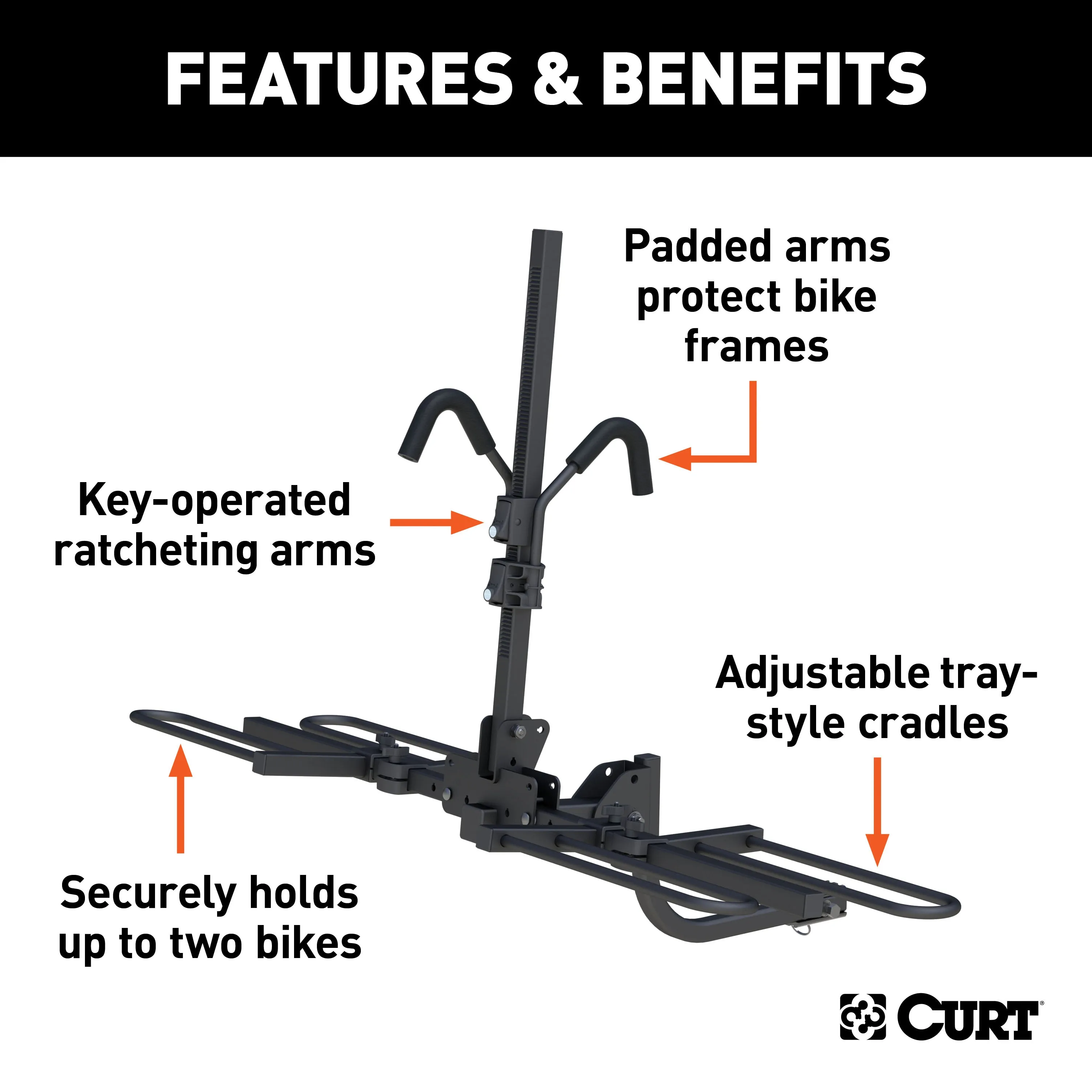 CURT 18085 Tray-Style Hitch-Mounted Bike Rack (2 Bikes; 1-1/4in. or 2in. Shank)