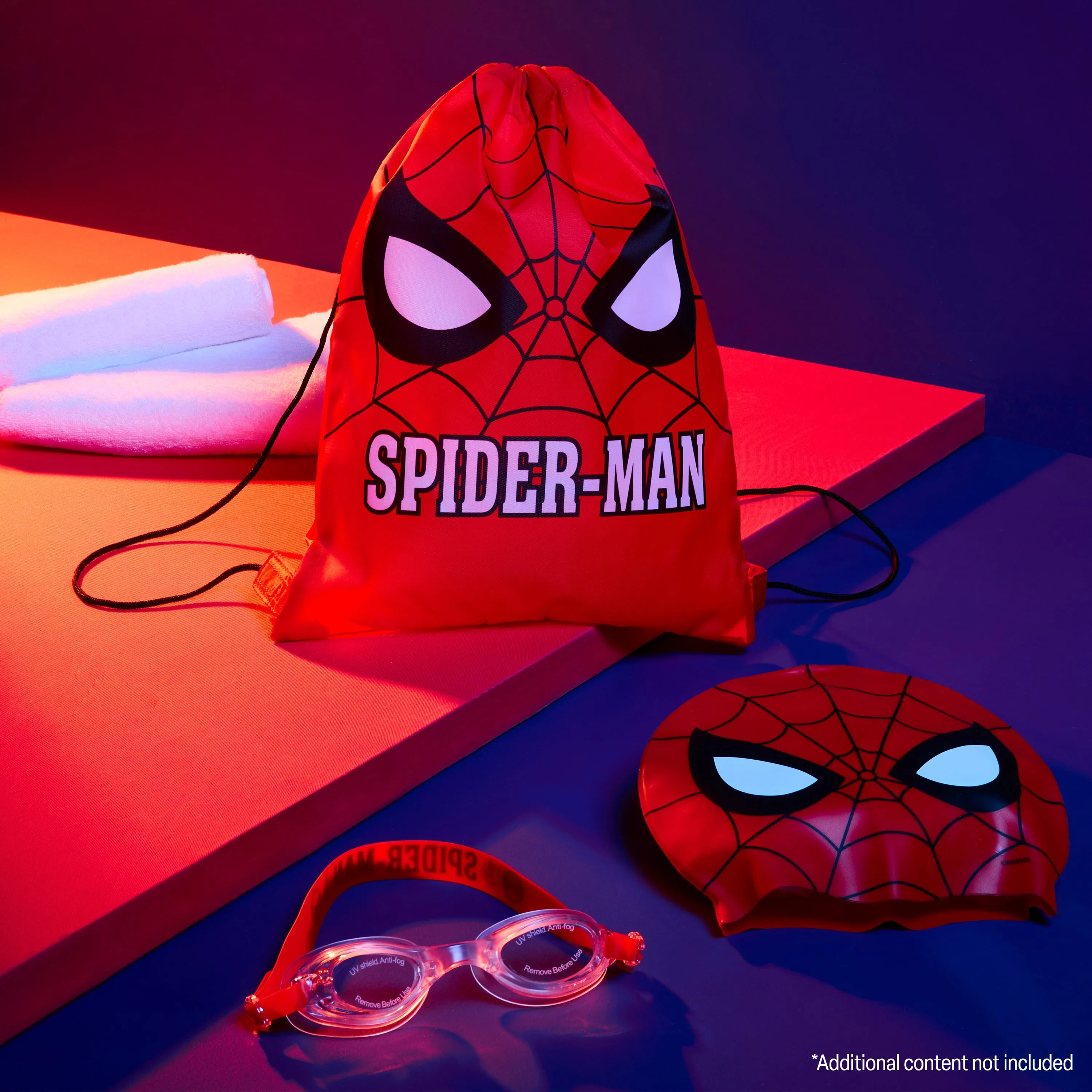 Disney Kids Drawstring Bags, 29 x 38cm Swimming Bag with Airflow Vent - Spiderman