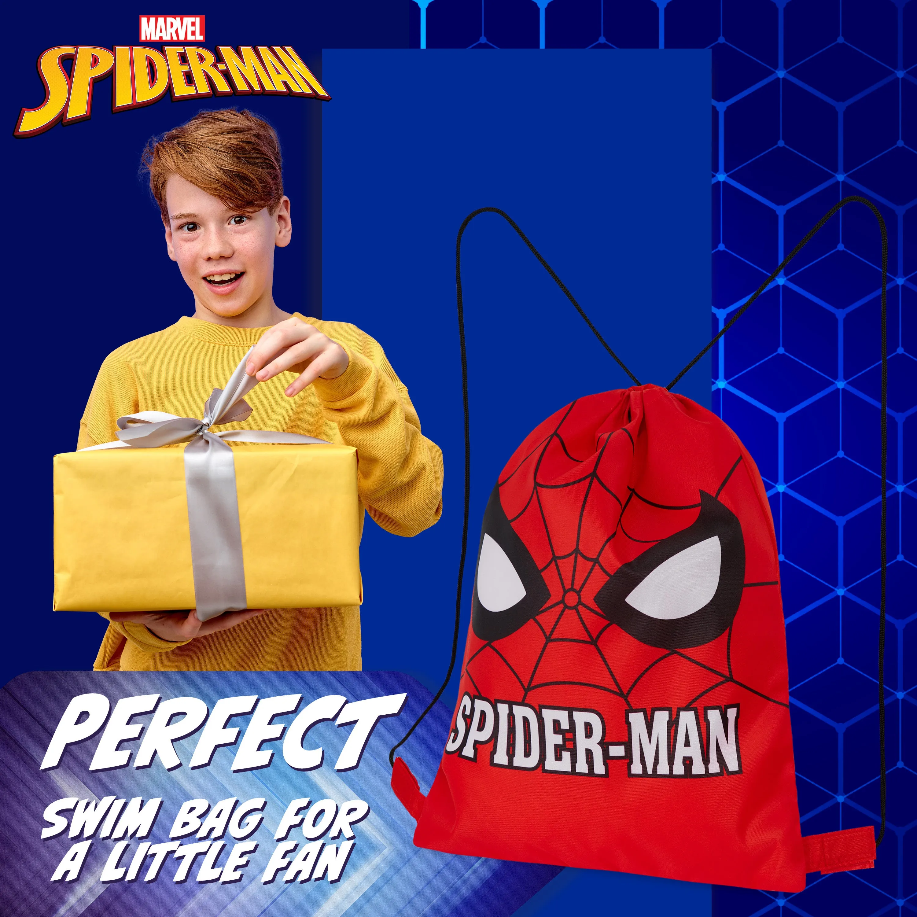 Disney Kids Drawstring Bags, 29 x 38cm Swimming Bag with Airflow Vent - Spiderman