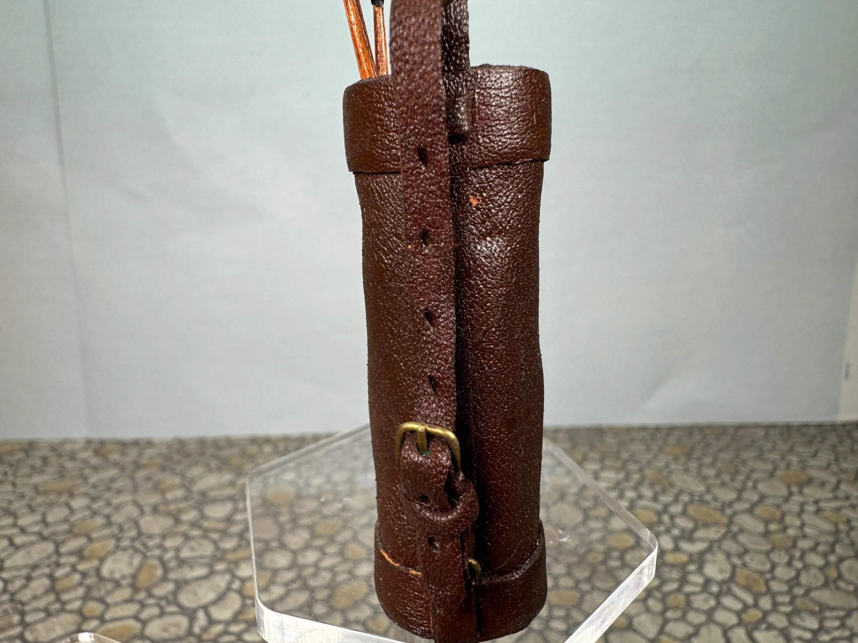 Dollhouse Miniature ~ Vintage Artisan Nantasy Fantasy Handmade Leather Golf Bag With Handmade Wooden Clubs Signed