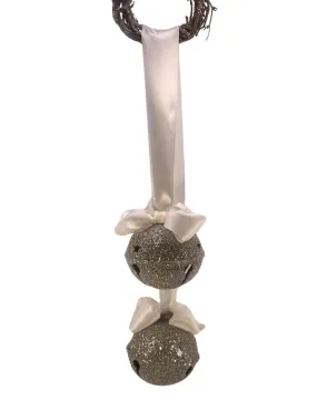 Double Hanging Jingle Bells - Silver, Cream Ribbon