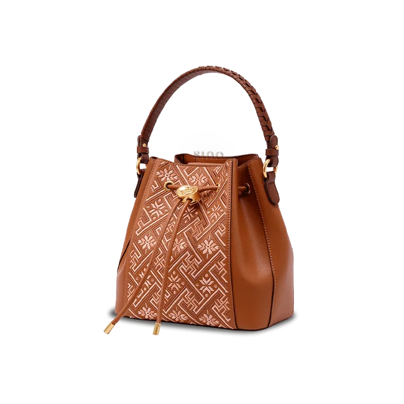 Embroidery Leather Crossbody Bag Backpack Retro Brown