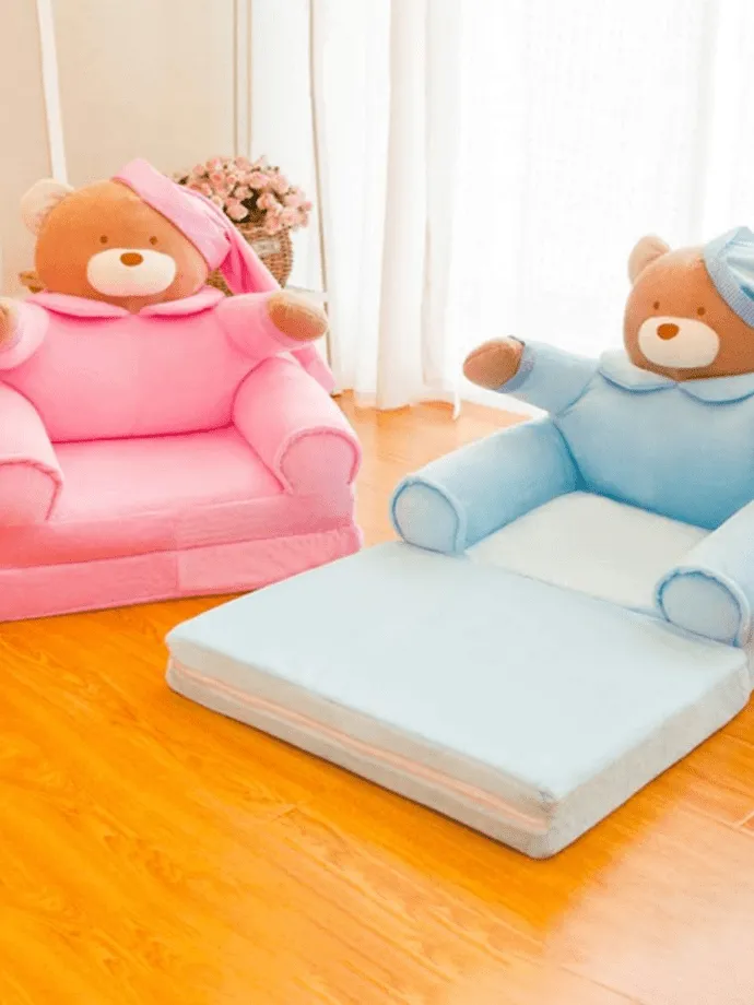 Foldable Toddler Chair Lounger for Kids, Removable and Washable Lazy Sleeping Sofa for Kids, Baby Sofa Bed Foldable Chair Teddy Bear