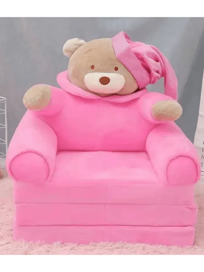 Foldable Toddler Chair Lounger for Kids, Removable and Washable Lazy Sleeping Sofa for Kids, Baby Sofa Bed Foldable Chair Teddy Bear