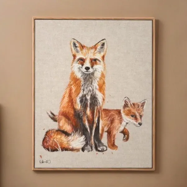 Fox & Cub Framed Canvas Wall Art