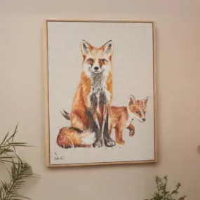 Fox & Cub Framed Canvas Wall Art
