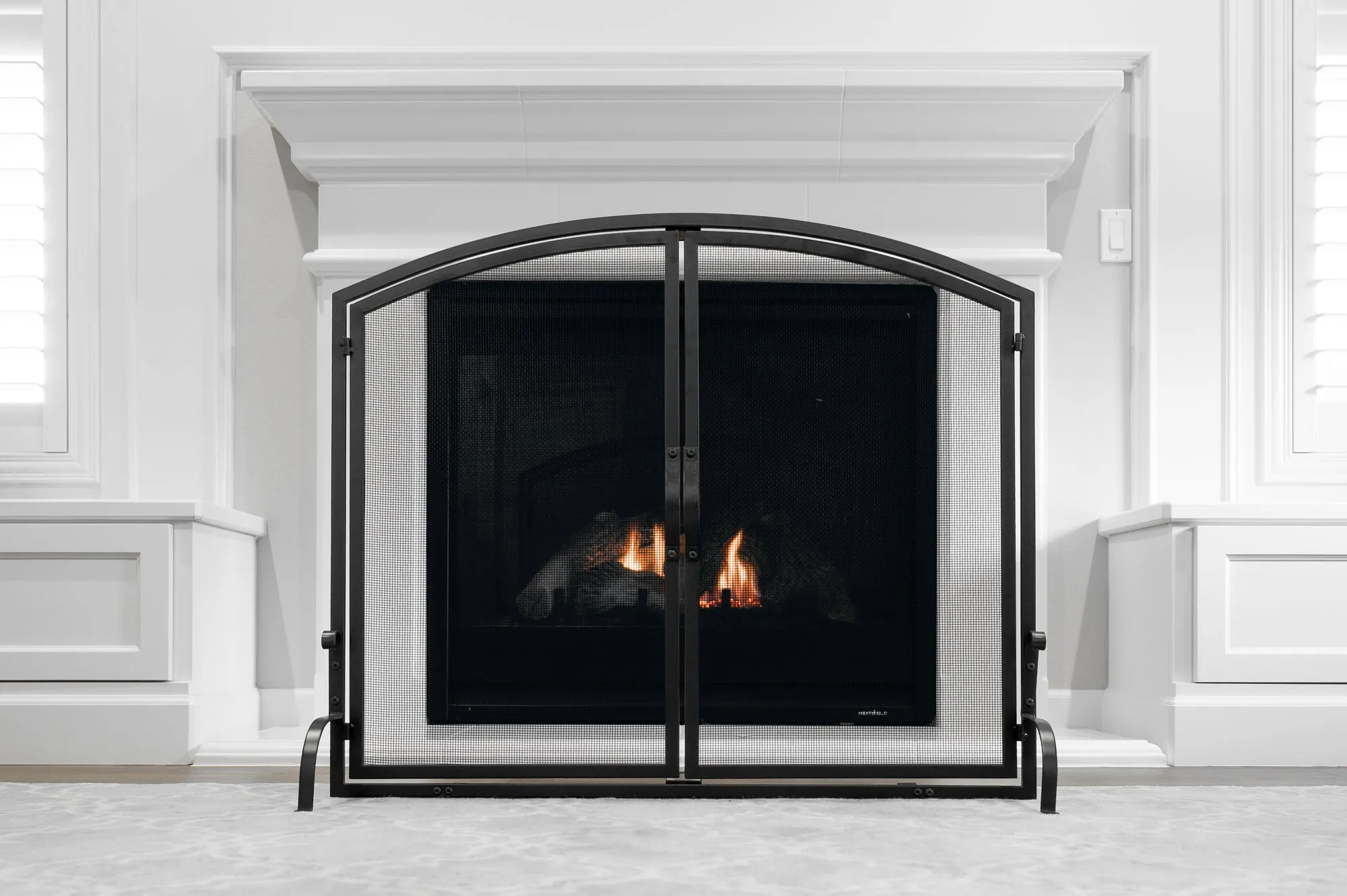 Free Standing Fireplace Screen Two Panel Indoor Living Room Flat Steel Black