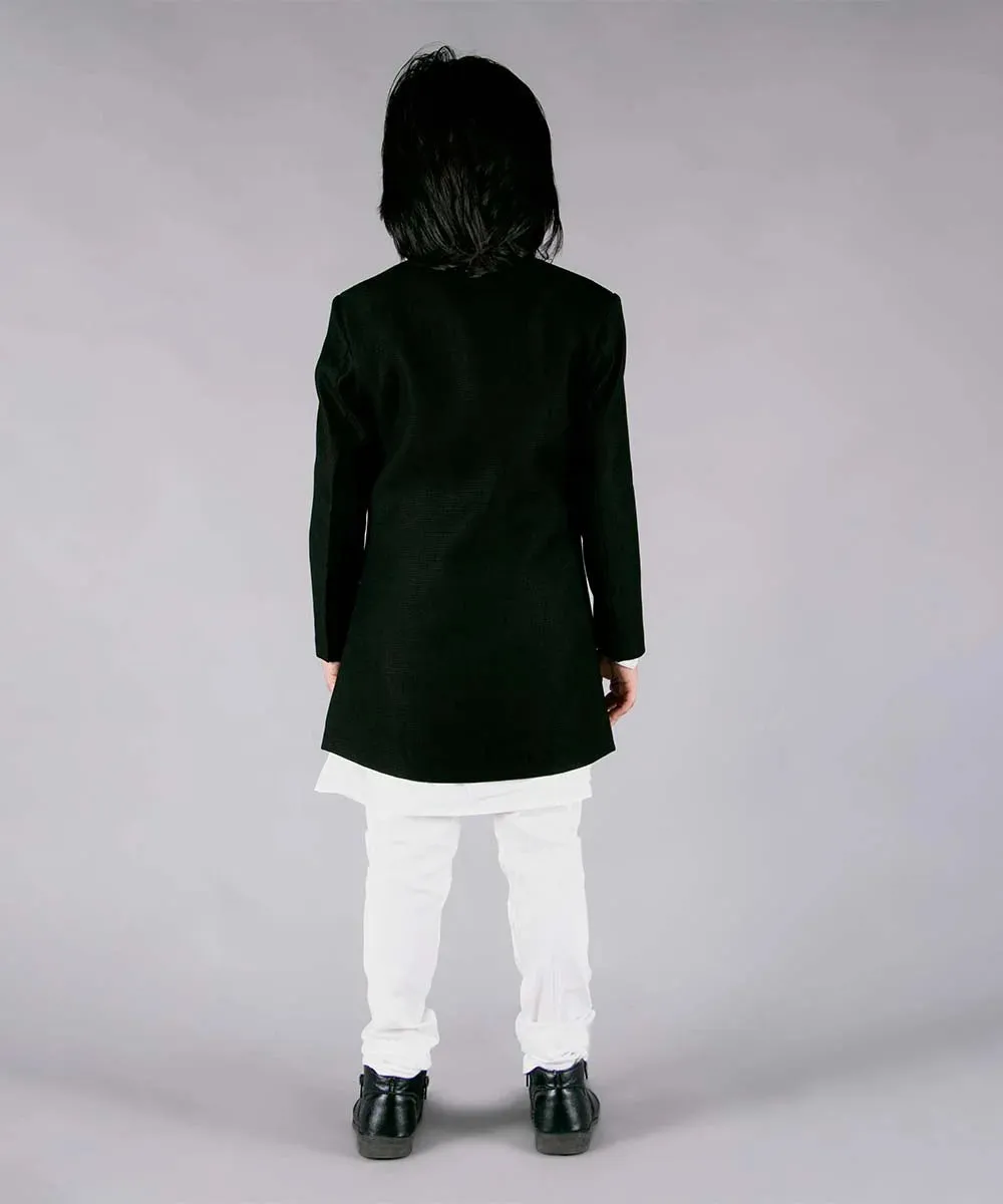 Jade Black Achkan with White Churidar Pajama for Weddings for Boys