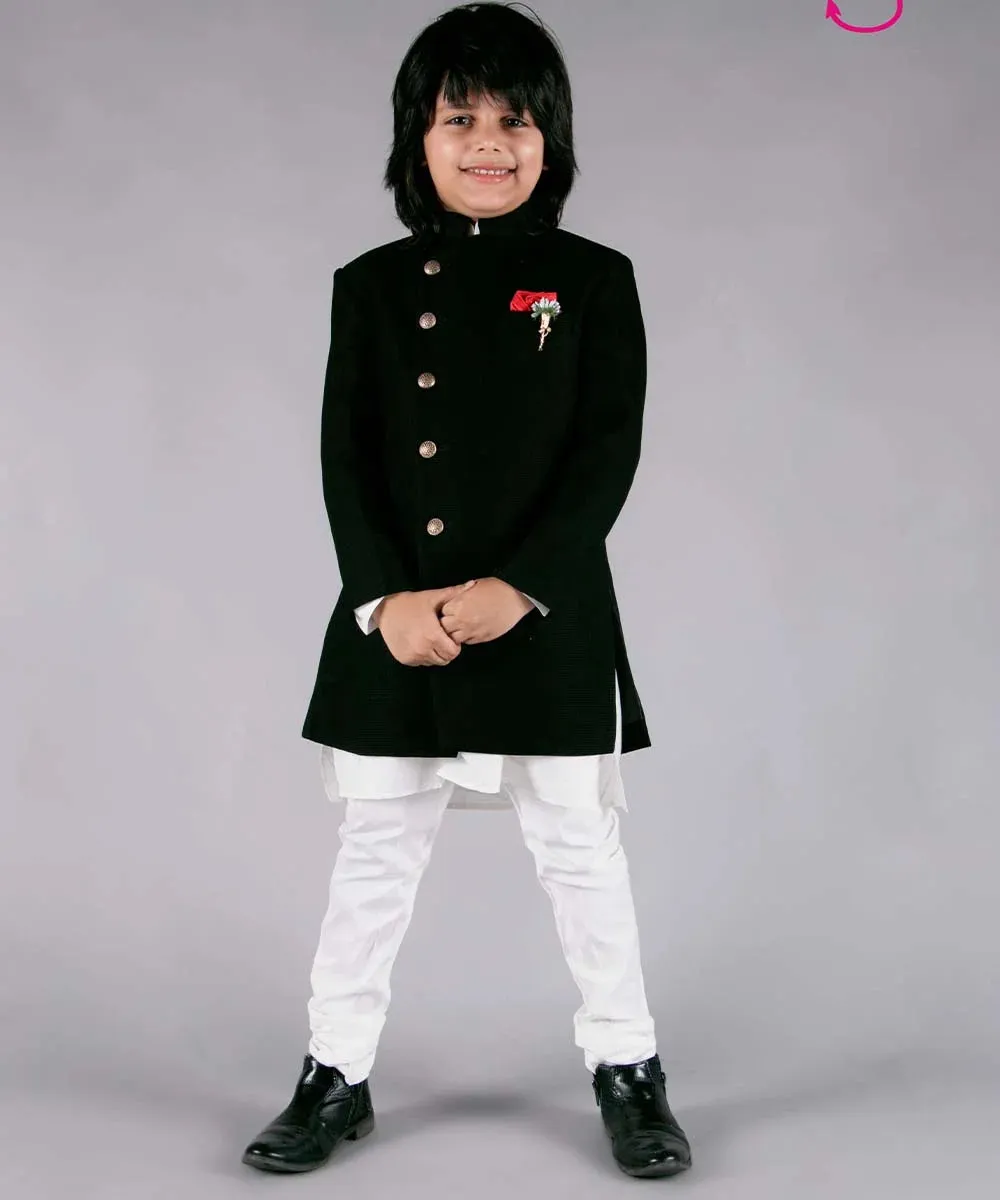 Jade Black Achkan with White Churidar Pajama for Weddings for Boys