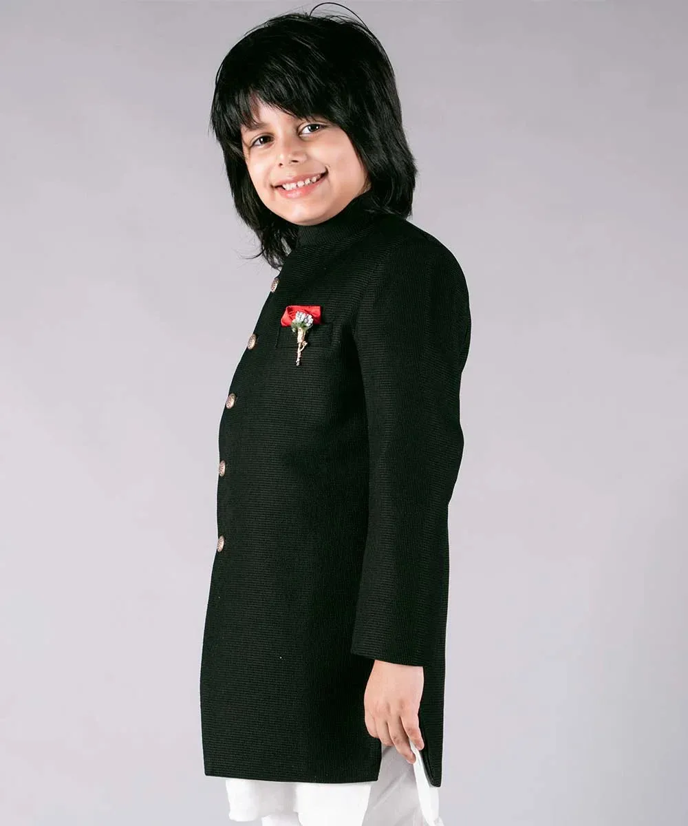 Jade Black Achkan with White Churidar Pajama for Weddings for Boys