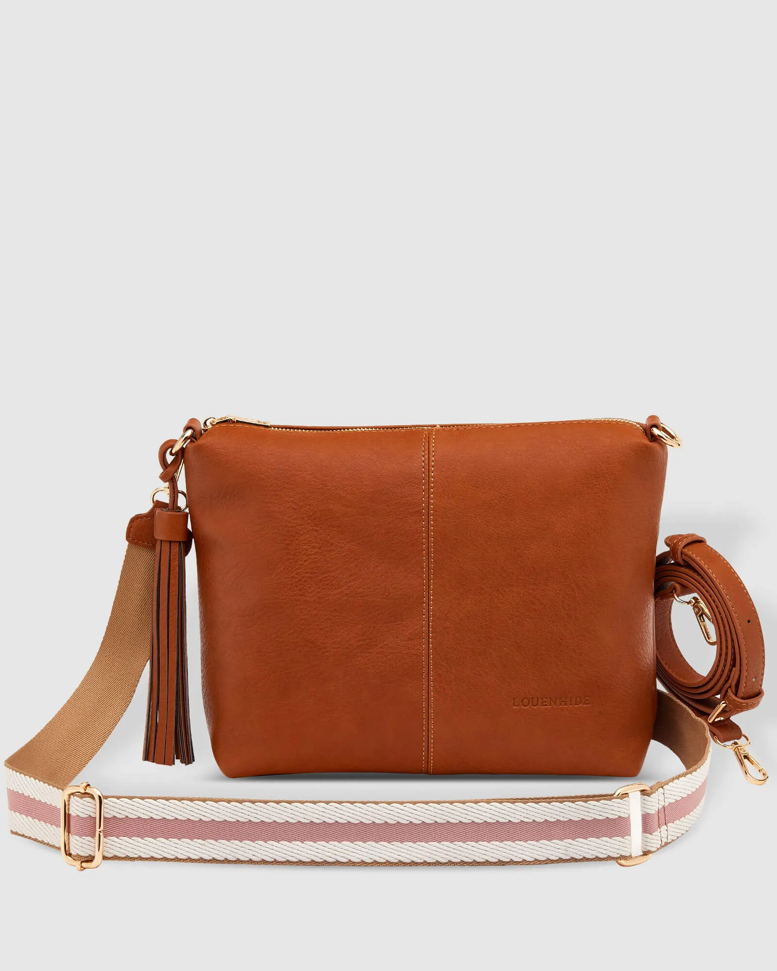KASEY CROSSBODY BAG TAN STRIPE GUITAR STRAP