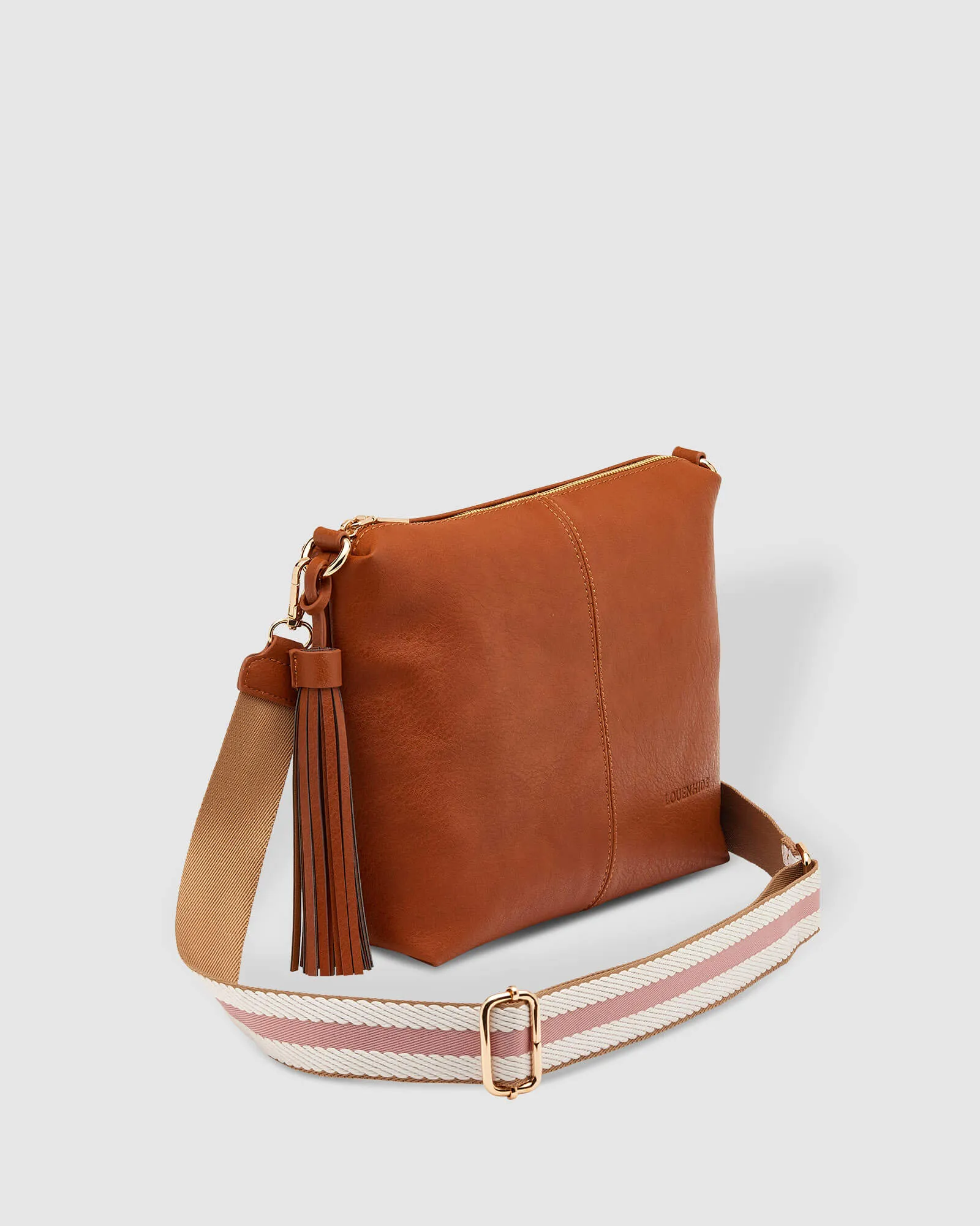 KASEY CROSSBODY BAG TAN STRIPE GUITAR STRAP
