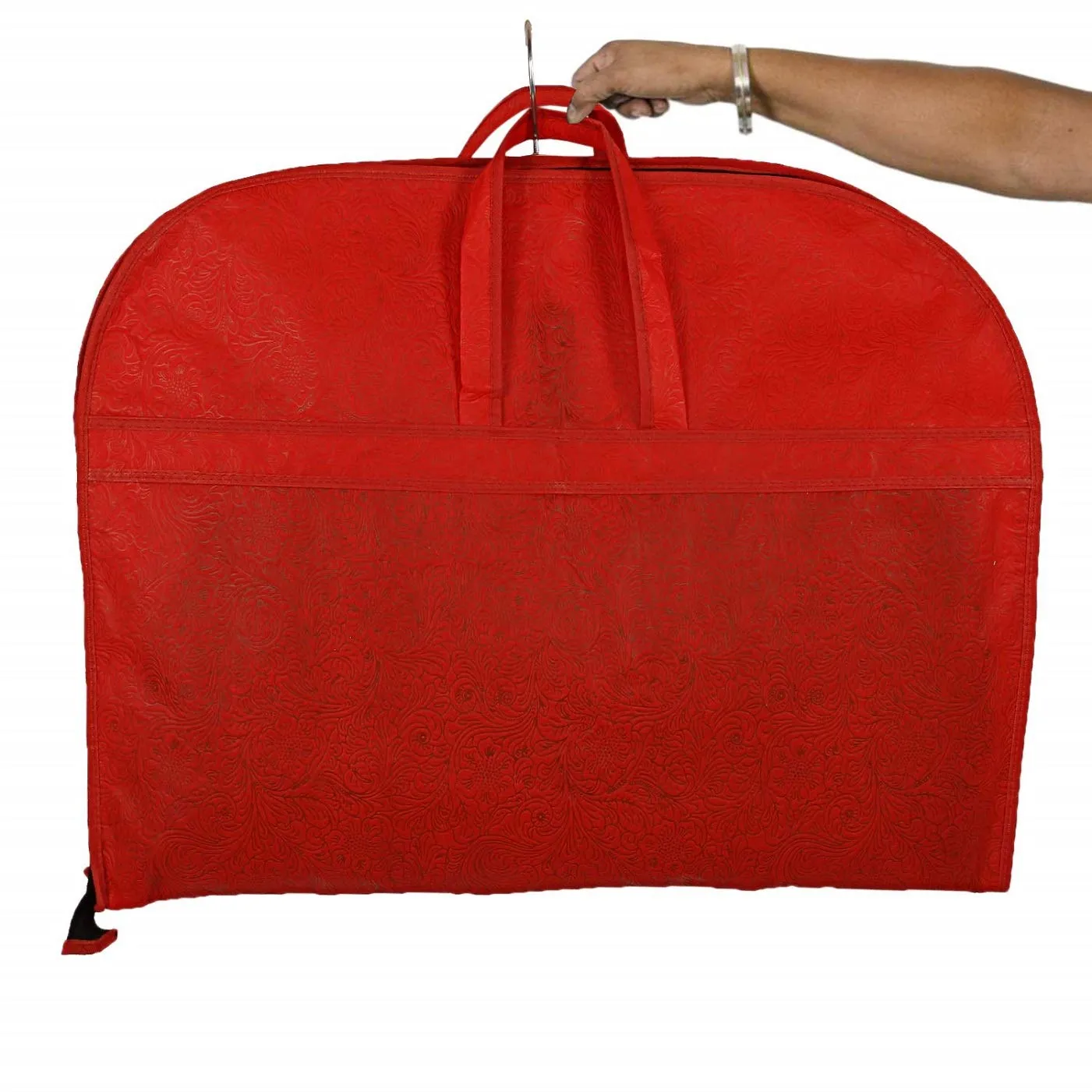 Kuber Industries Embossed Design 2 Pieces Foldable Non Woven Men's Coat Blazer Cover (Red & Golden) -CTKTC42271