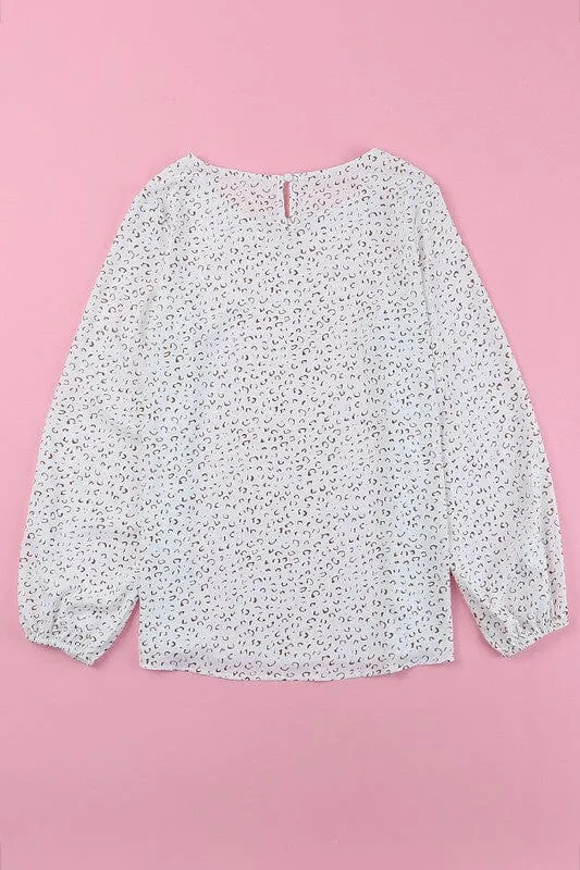 Leopard Crew Neck Long Sleeve Blouse
