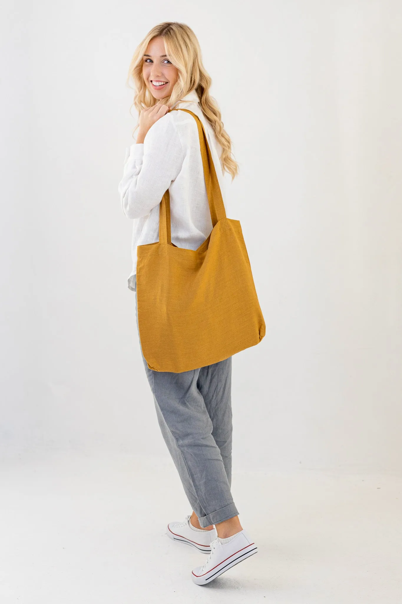 Linen Tote Bag In Amber Yellow
