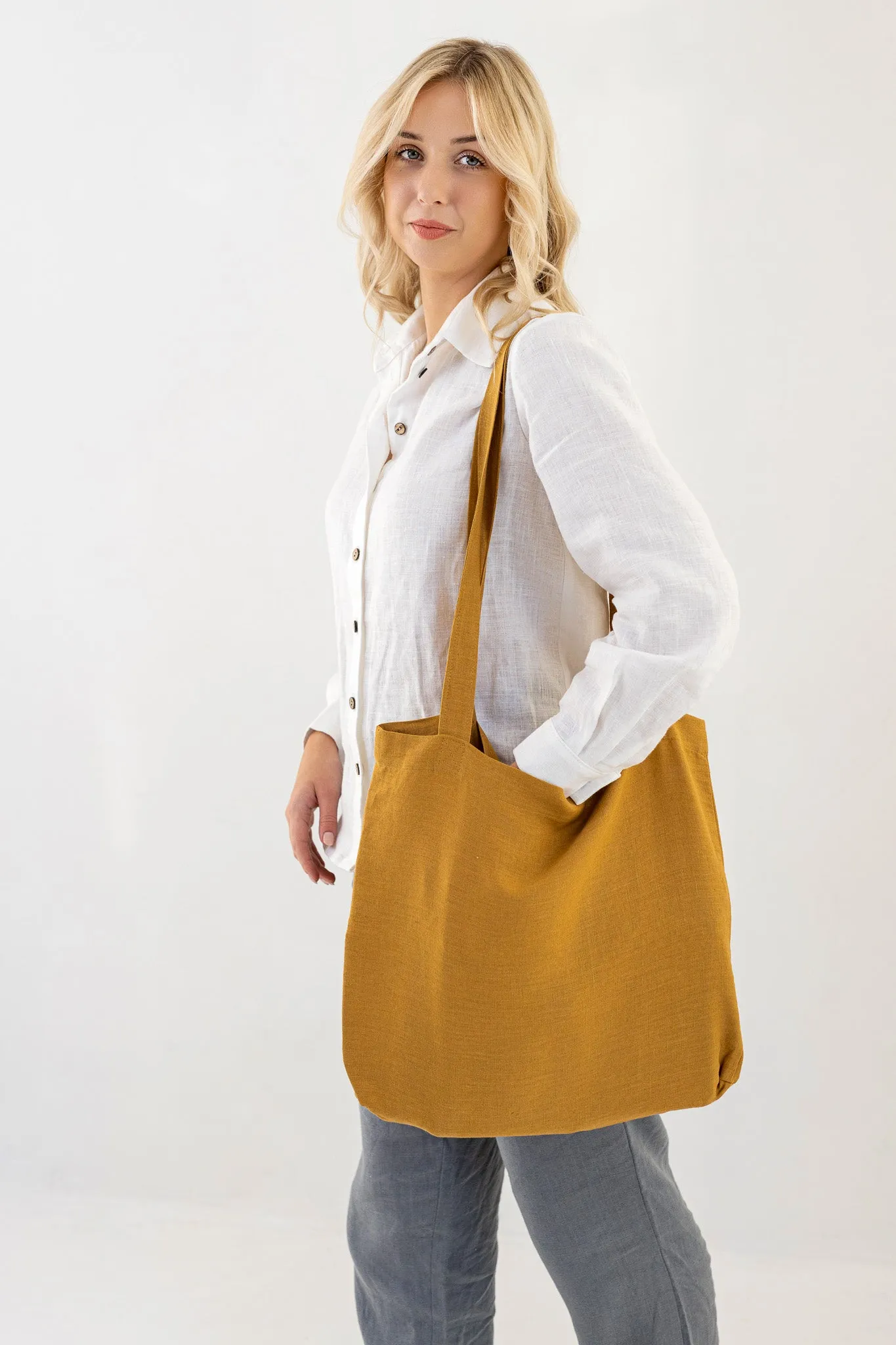 Linen Tote Bag In Amber Yellow