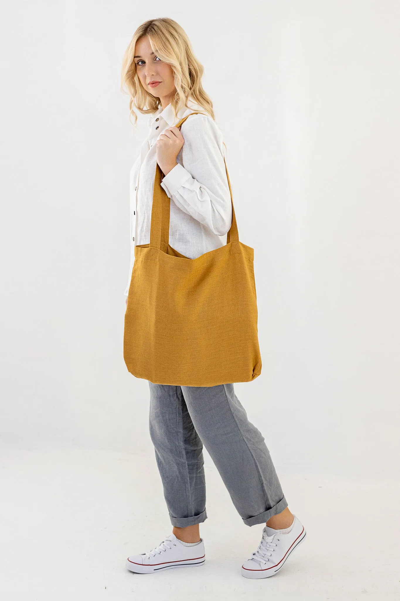 Linen Tote Bag In Amber Yellow