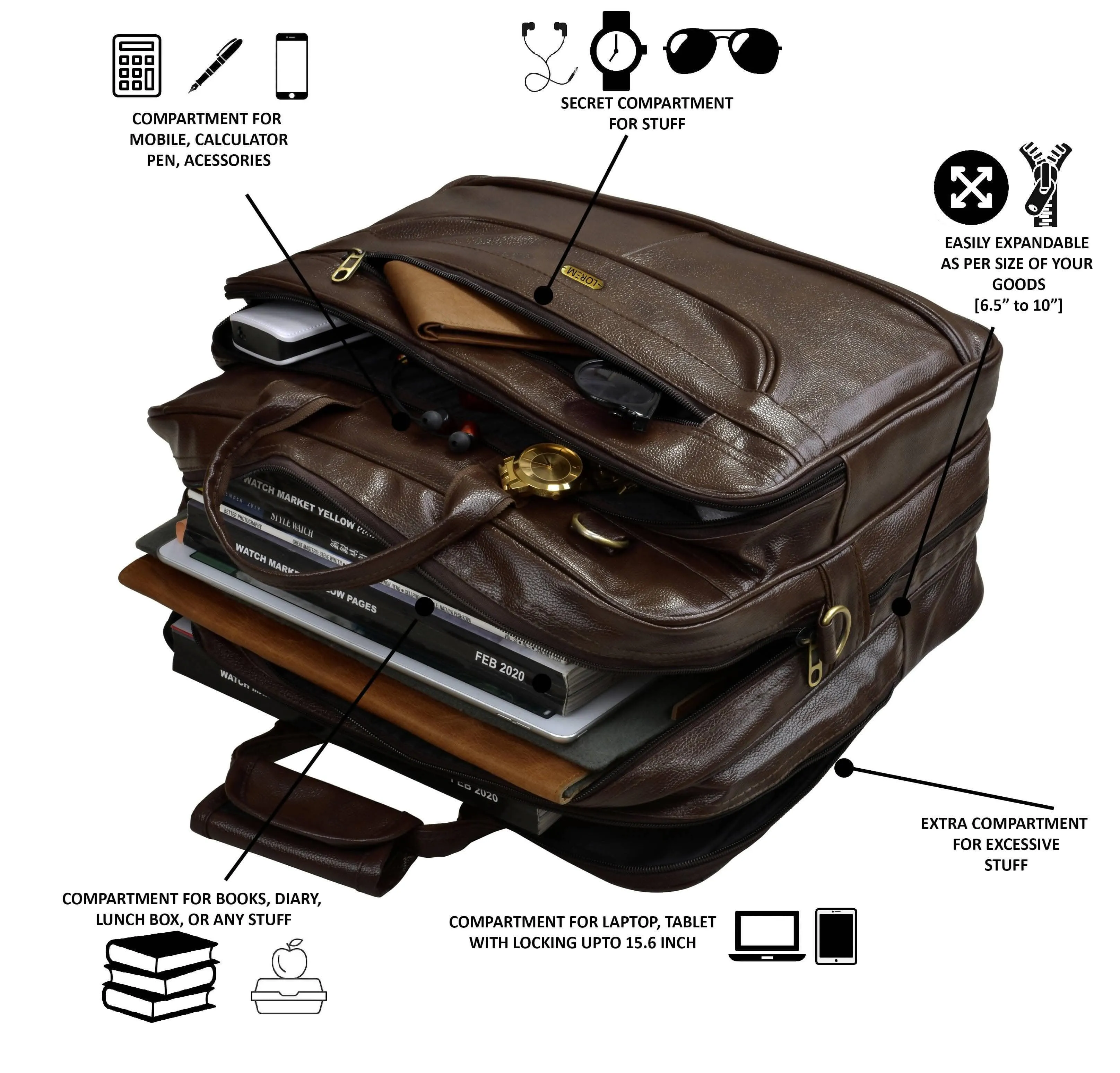LOREM Chocolate Color Faux Leather 28L Messenger Bag For Men (BG08)