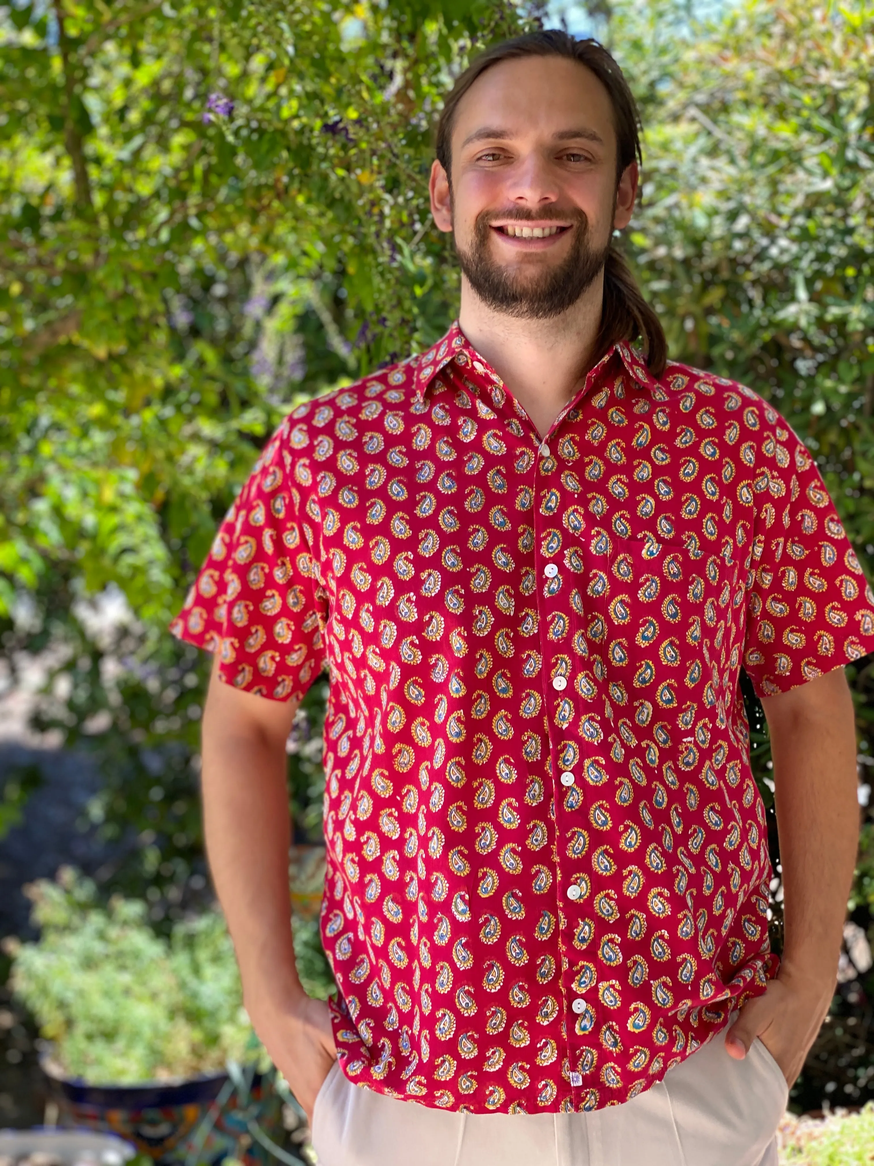 Pallas Red Paisley Men's Short Sleeve Shirt store credit only