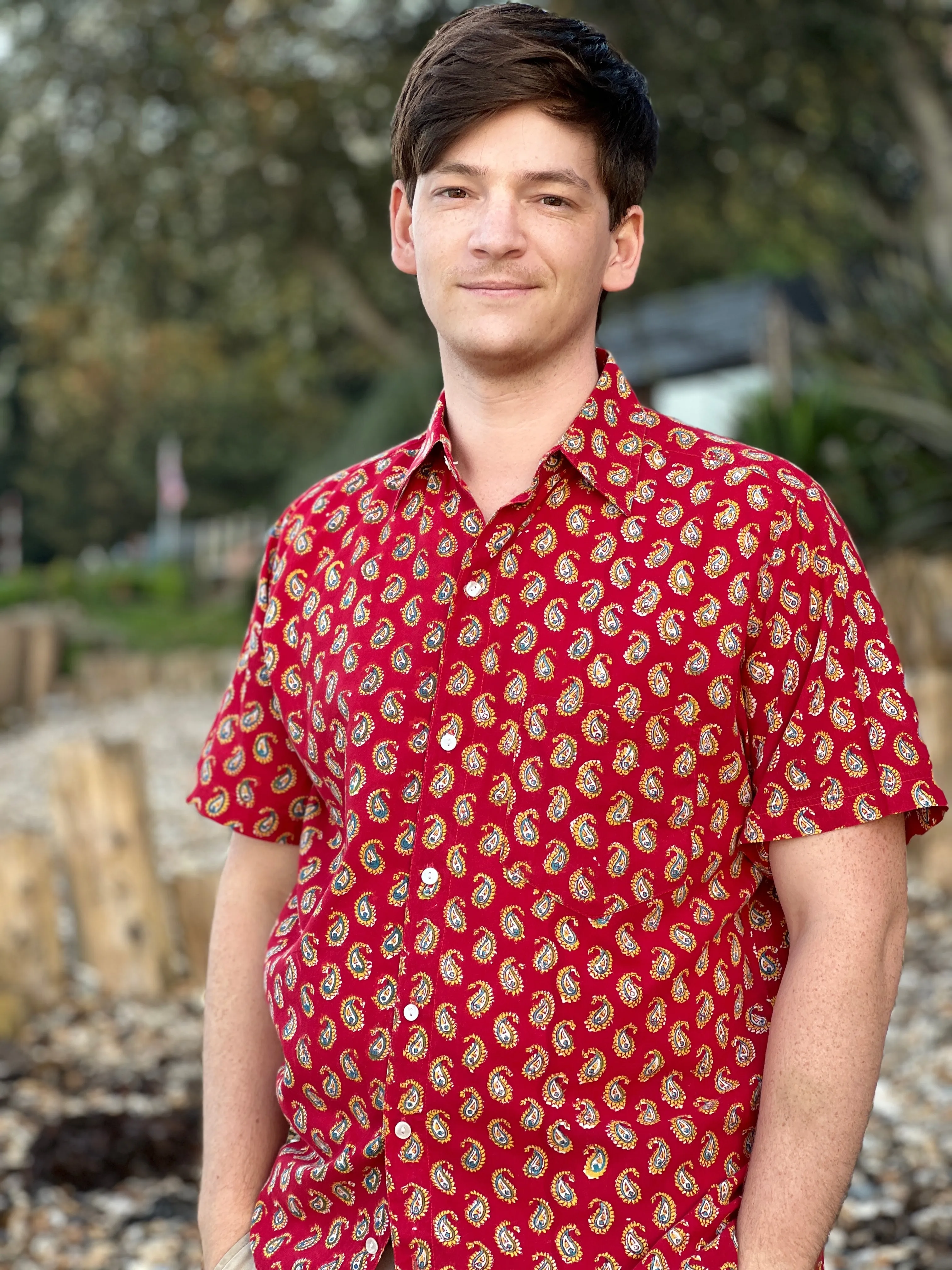 Pallas Red Paisley Men's Short Sleeve Shirt store credit only