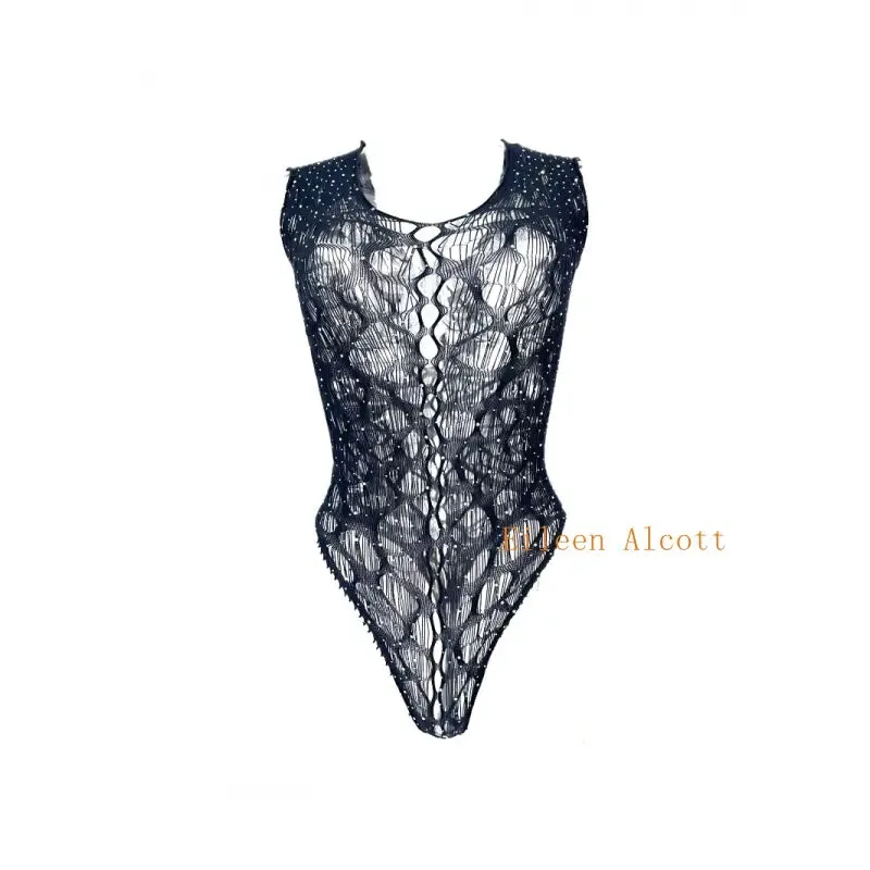 "Sparkling Rhinestone Fishnet Teddy - Seductive Women's Bodysuit"