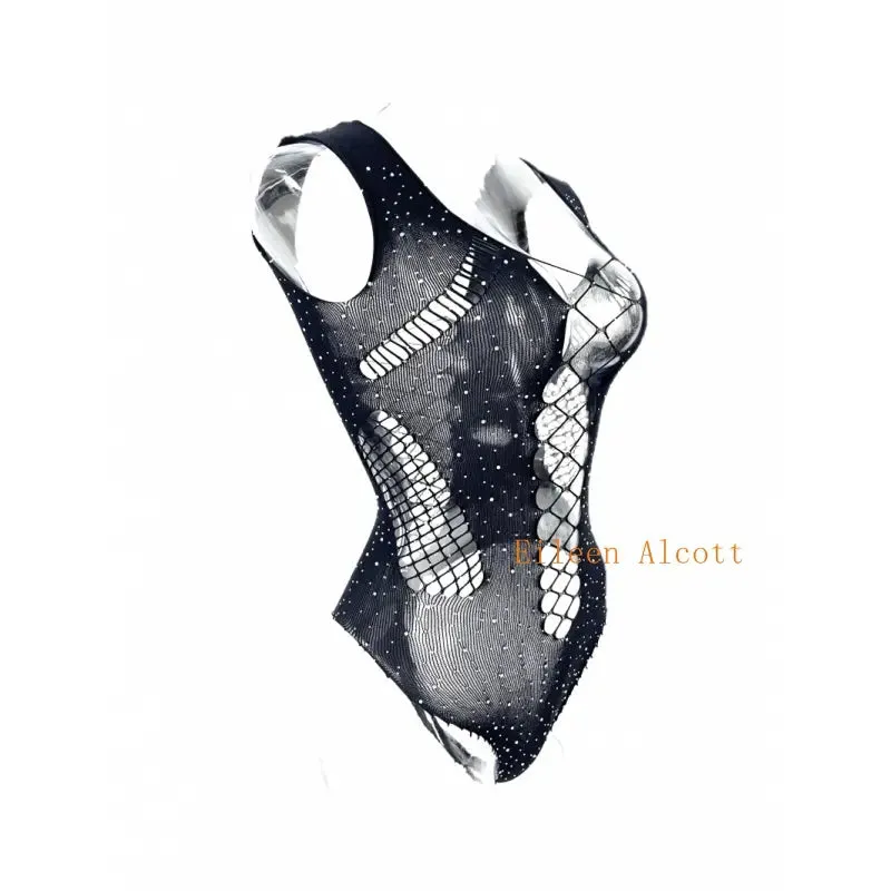 "Sparkling Rhinestone Fishnet Teddy - Seductive Women's Bodysuit"