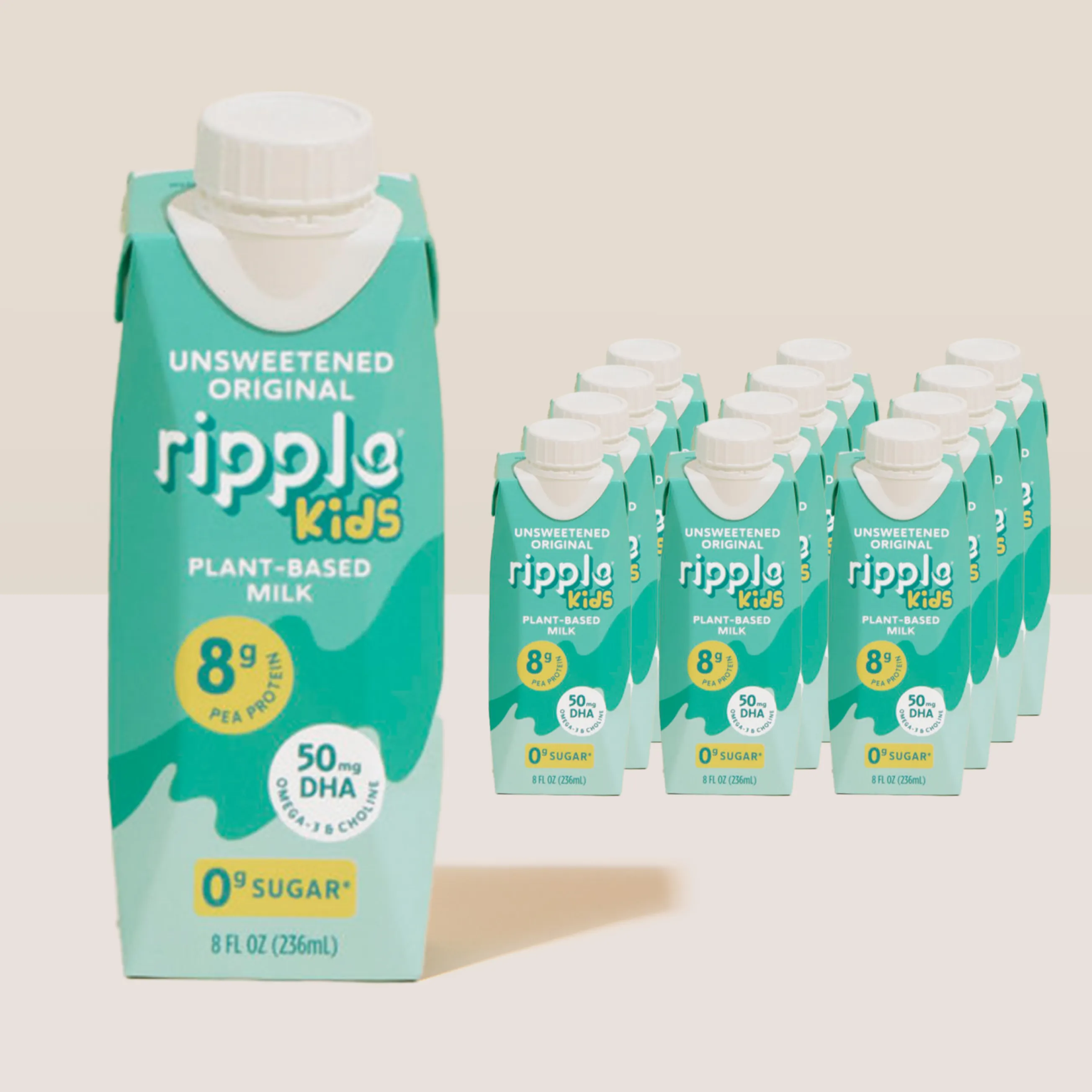 Ripple Kids On-The-Go Unsweetened Original Milk (Four Cases of 12)