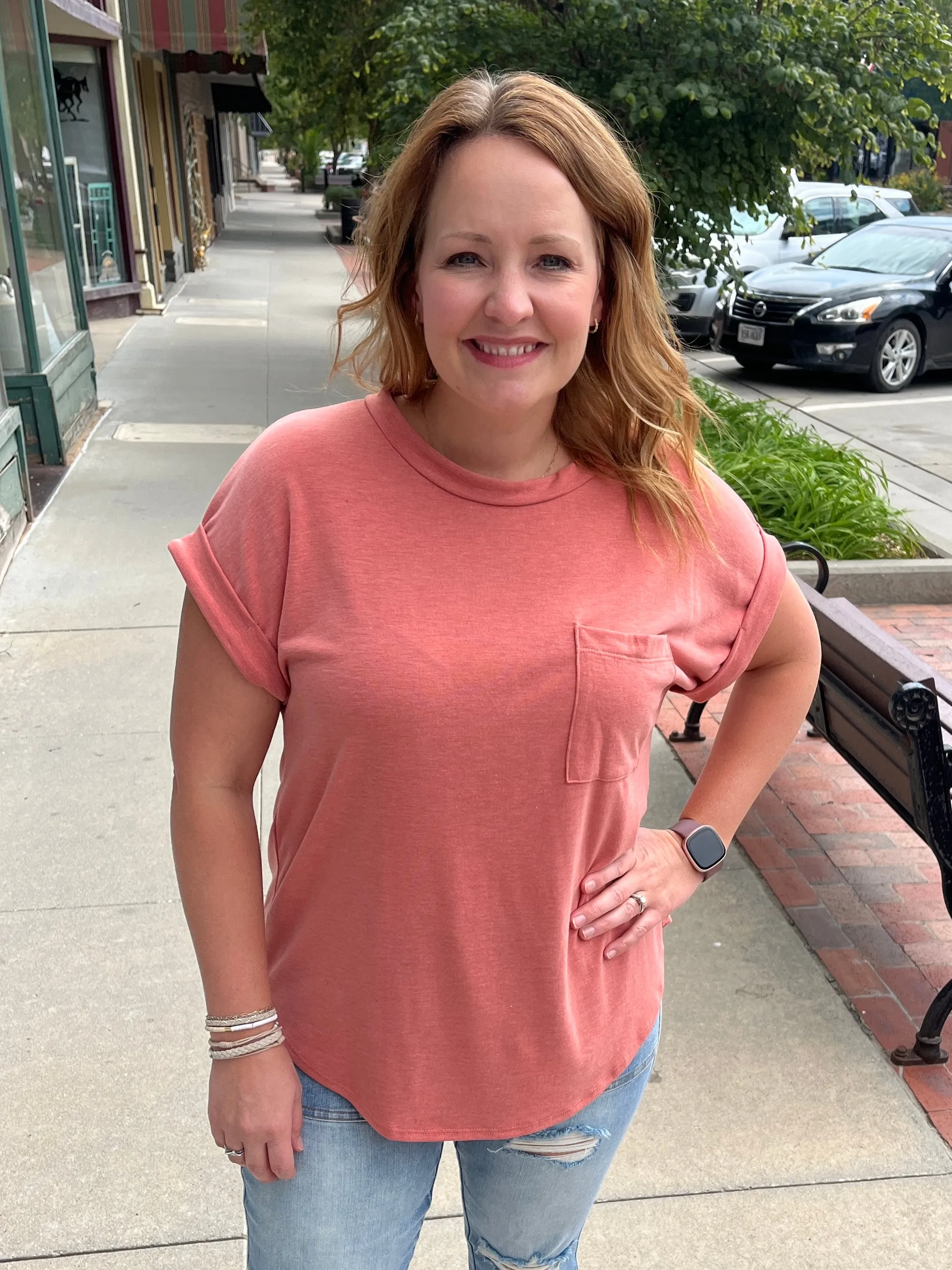 Rolled Short Sleeve Tee - Rust