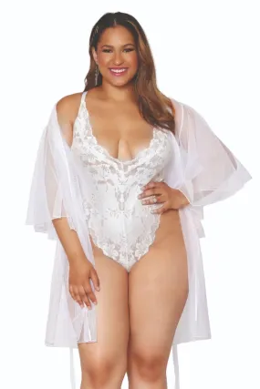 Voluptuous Lace Teddy with Sheer Mesh Robe