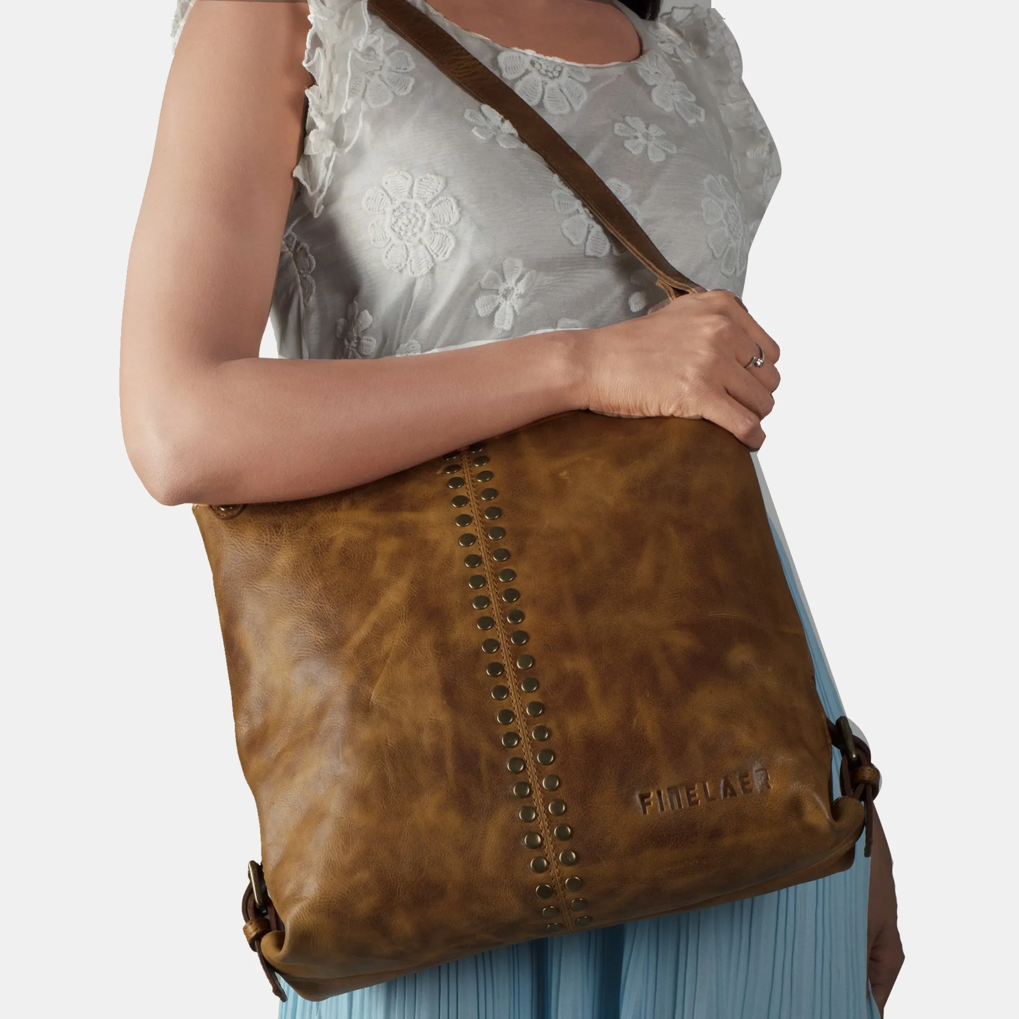 Women Brown Leather Hobo Shoulder Crossbody Bag | Finelaer